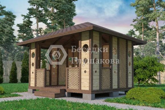 Летняя беседка с большими окнами 3х4 из дерева